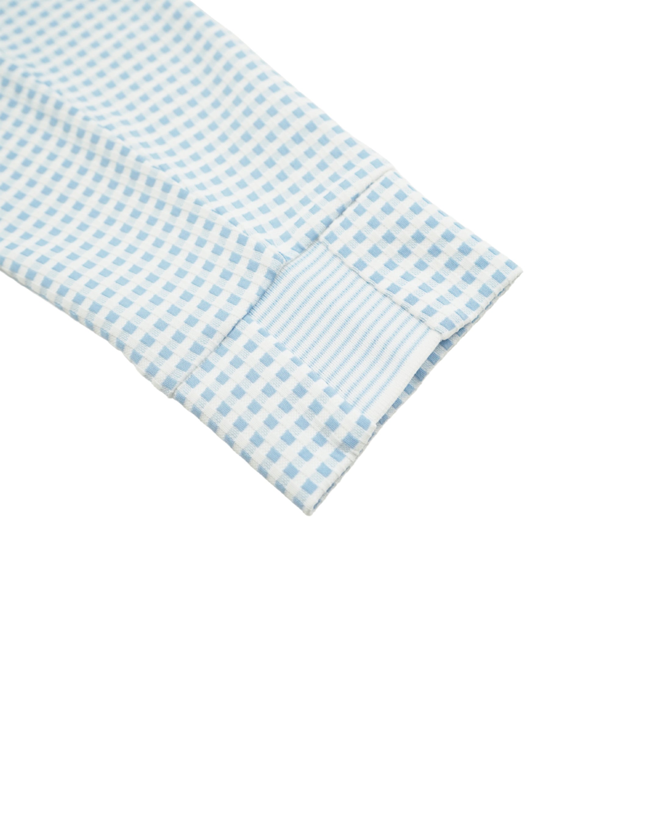 WOMEN HGJQニットギンガム 長袖シャツ サックス