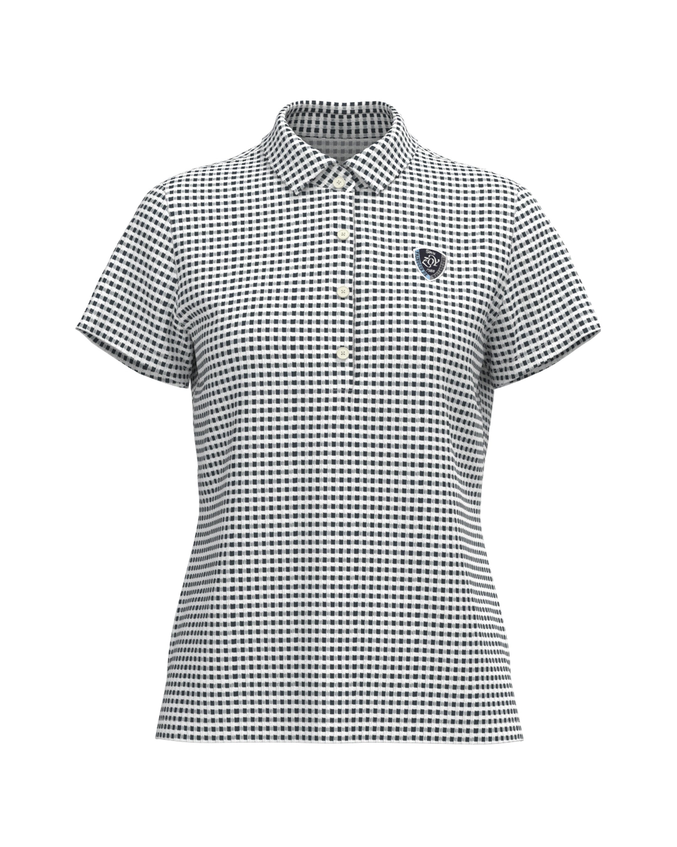 WOMEN HGJQニットギンガム 半袖シャツ ネイビー