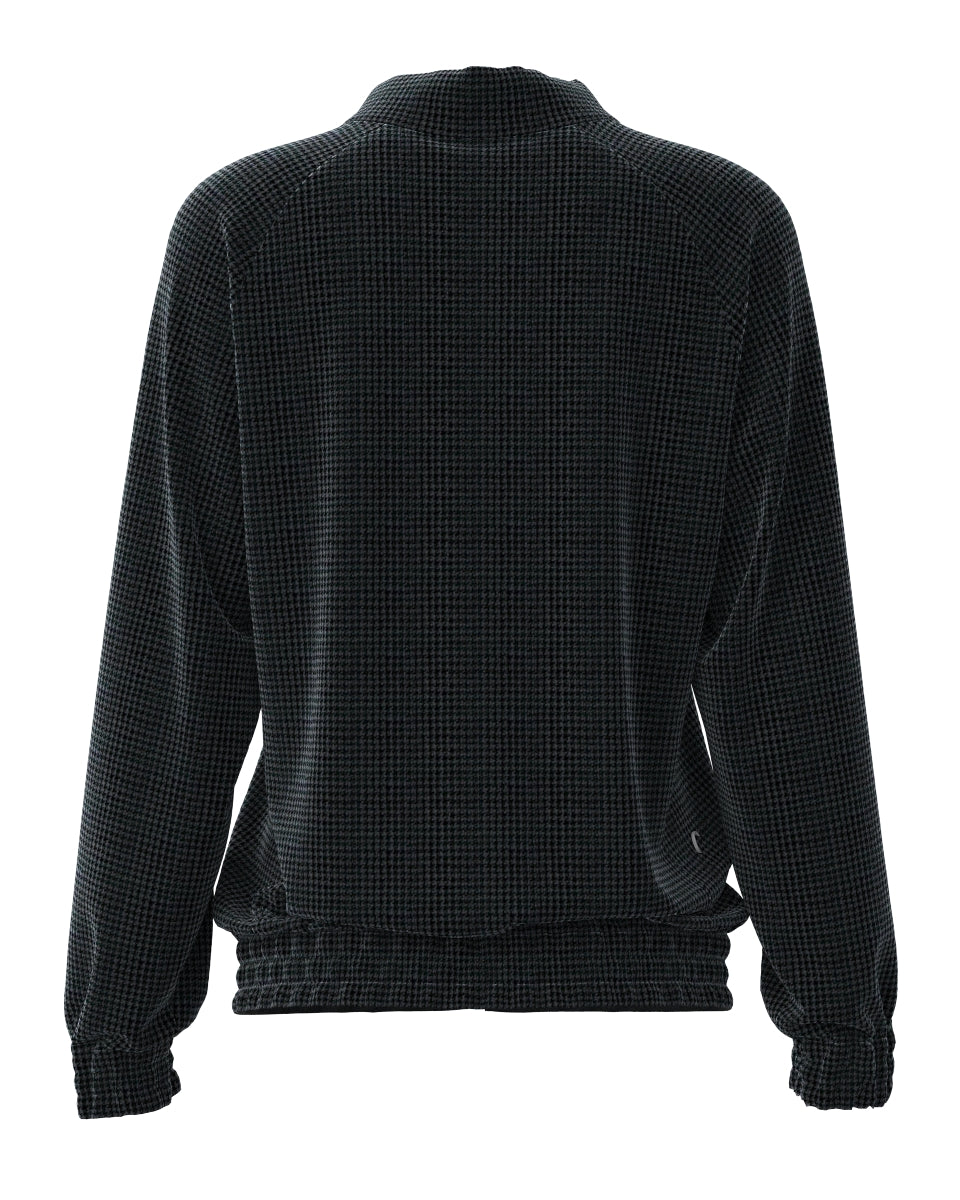 WOMEN VELVET KNIT 千鳥プリント ブルゾン ダークブルーグレー