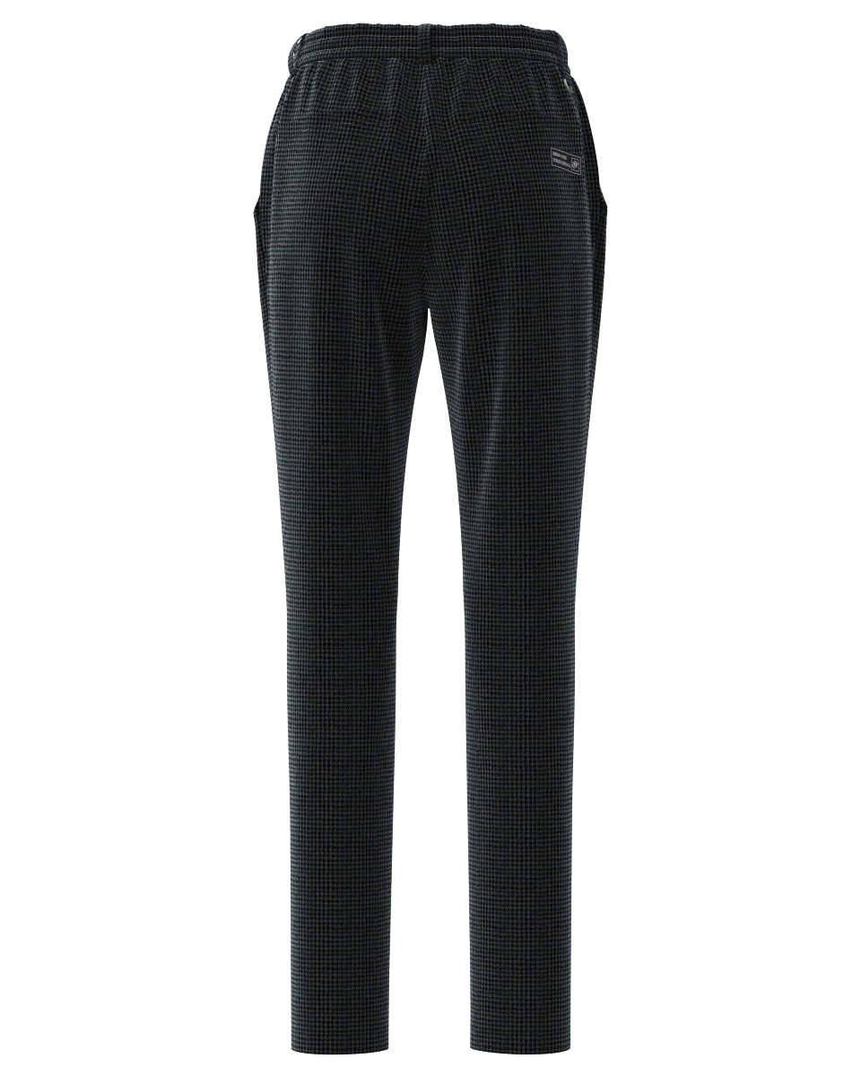WOMEN VELVET KNIT 千鳥プリント ロングパンツ ダークブルーグレー