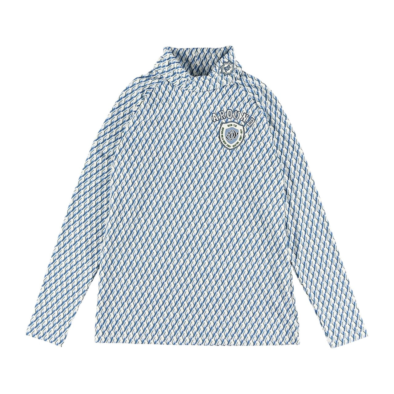 Women's Geometric Print High Neck Pullover in Blue