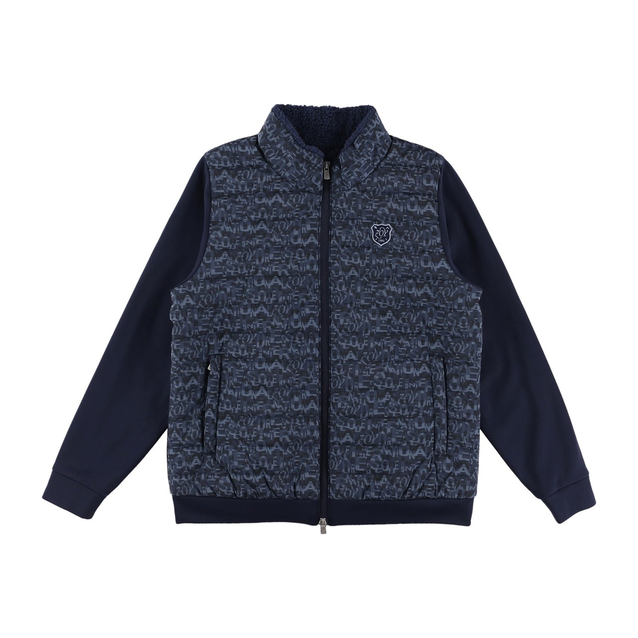 WOMEN レイヤーロゴプリント シンセティックダウンブルゾン ネイビー