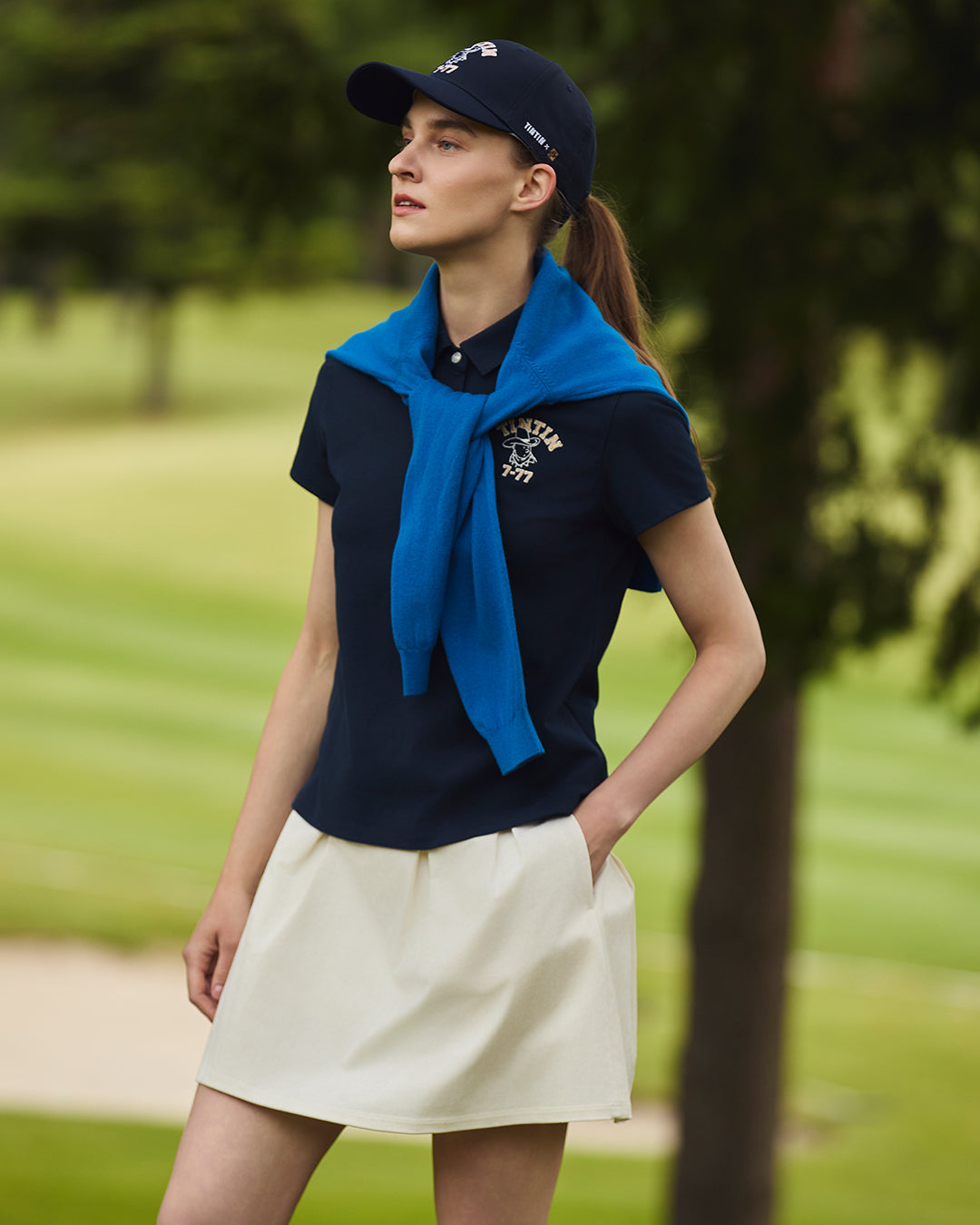 【 TINTIN × ZOY 】WOMEN コットンカシミヤ天竺 長袖セーター タンタンブルー