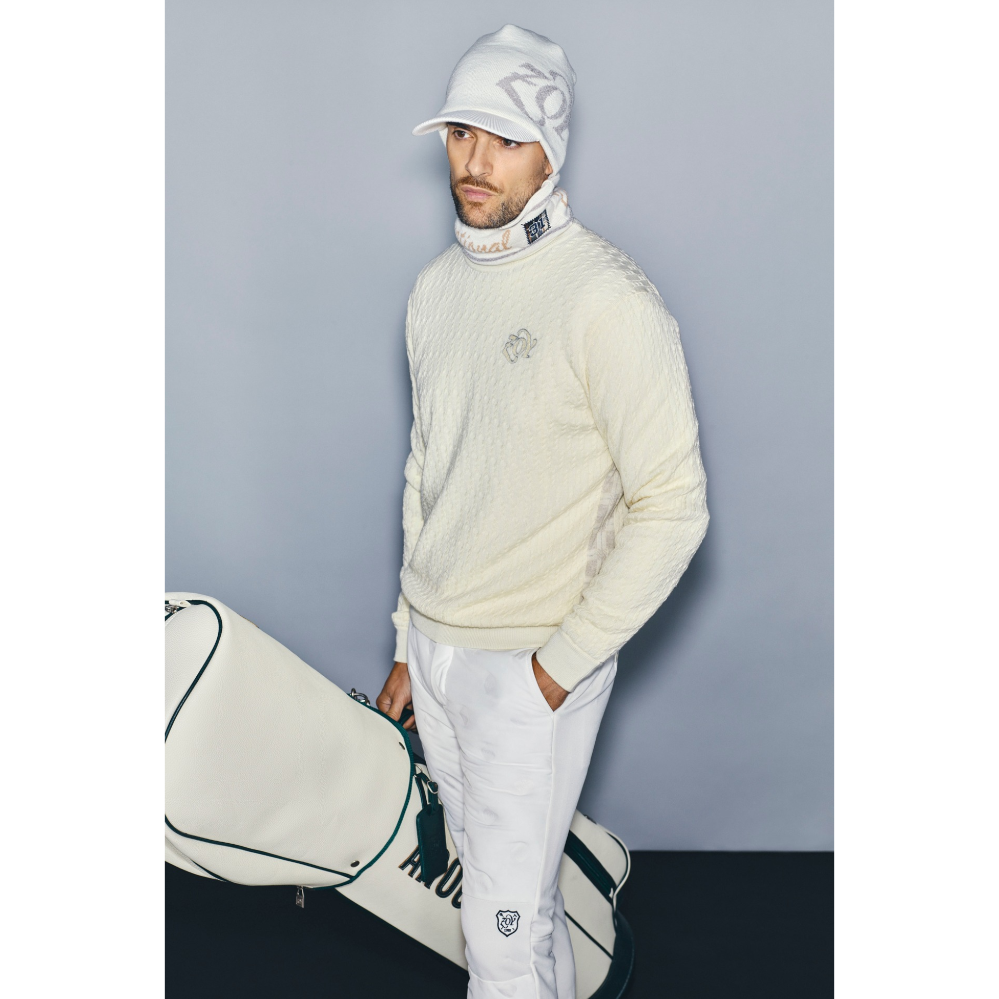 MEN CASHWOOL SWE プルオーバー 防風裏地付 ホワイト