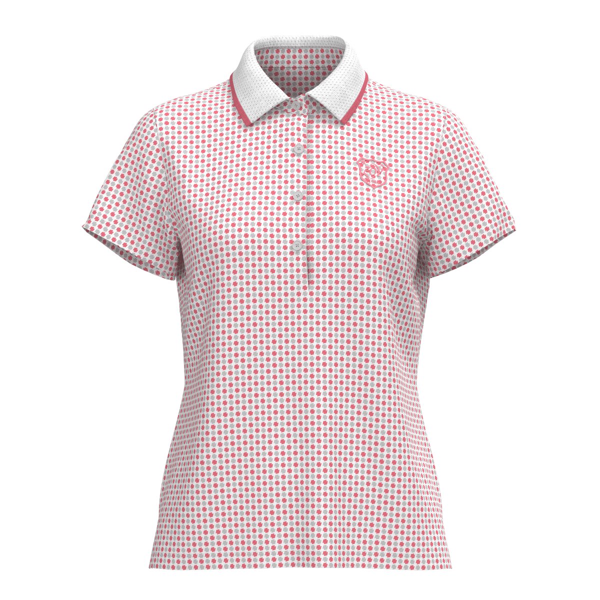 【24AW新作】WOMENS COOLCORE ダイヤドットプリント 半袖ポロシャツ ピンク×グレー 071644001 - ZOY OFFICIAL