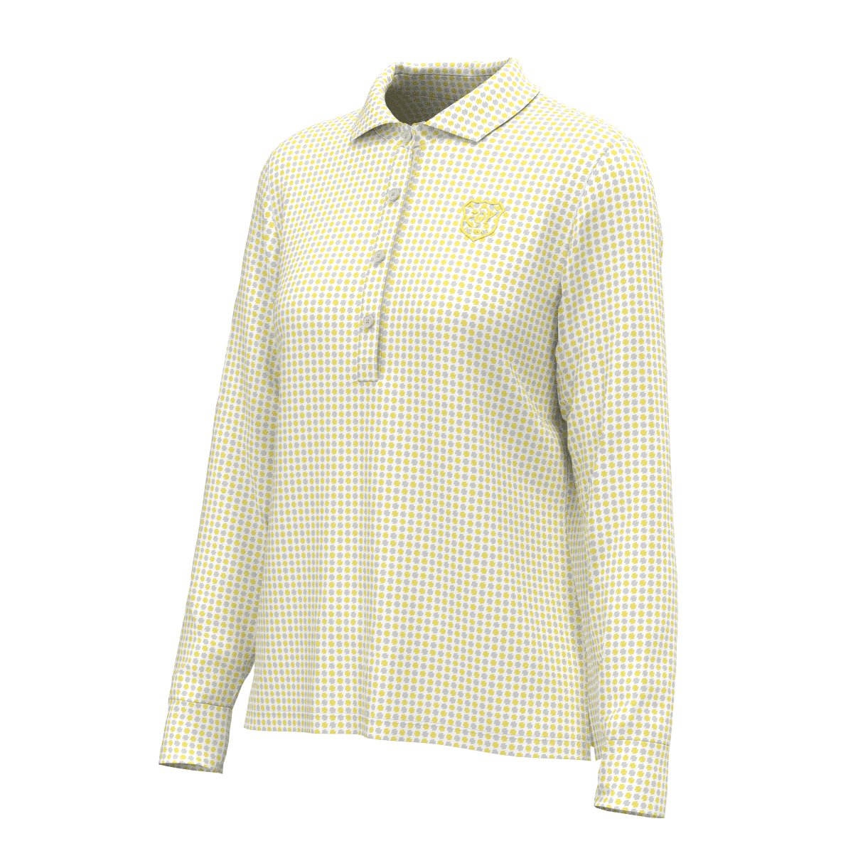 【24AW新作】WOMENS COOLCOREダイヤドッツプリント 長袖ポロシャツ イエロー×グレー071644002 - ZOY OFFICIAL