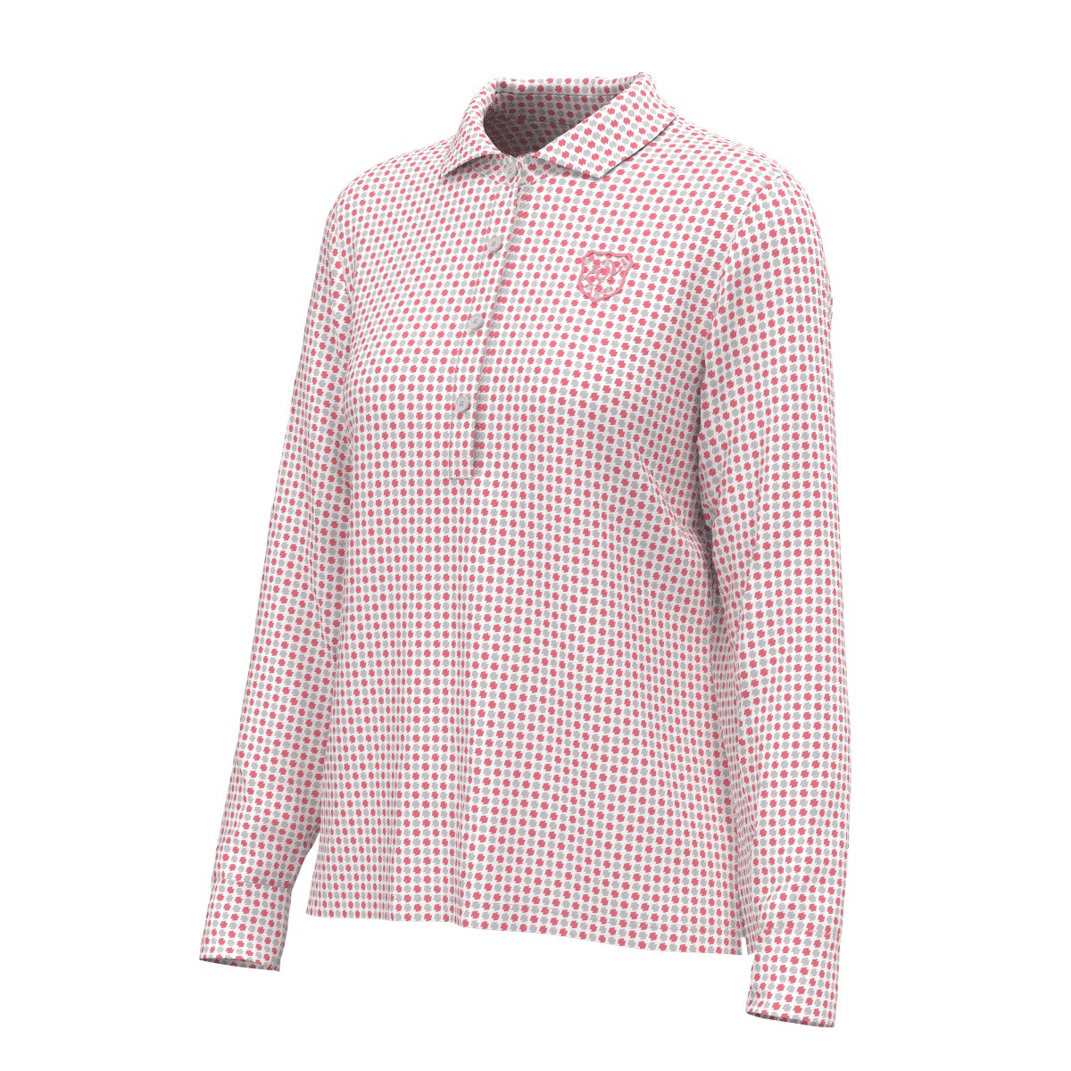【24AW新作】WOMENS COOLCOREダイヤドッツプリント 長袖ポロシャツ ピンク×グレー 071644002 - ZOY OFFICIAL