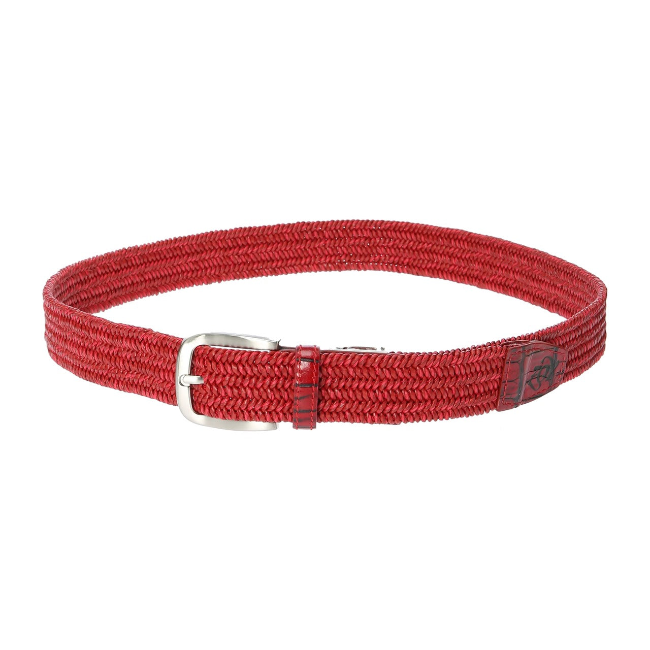 Men's Leather and Rubber Braided Belt in Red