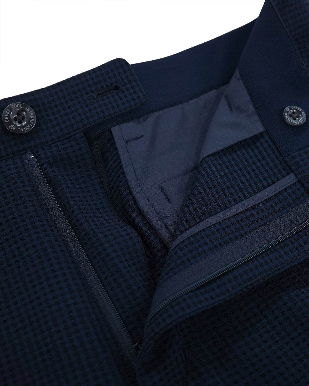 MEN EVALET ギンガムサッカー ロングパンツ ネイビー