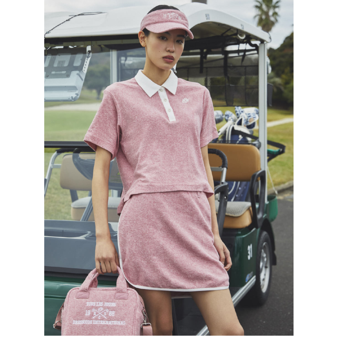 Women's Melange Organic Cotton Tile Short Sleeve Shirt in Strawberry
