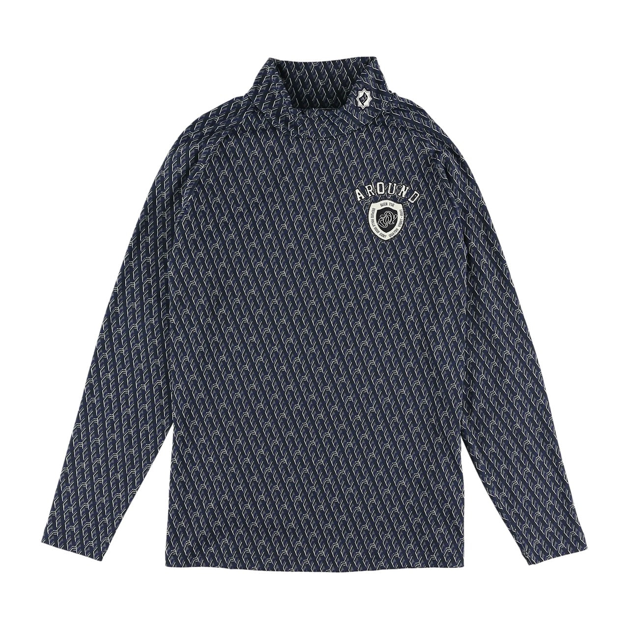 MEN ジオメトリックプリント プルオーバー タートルネック ネイビー