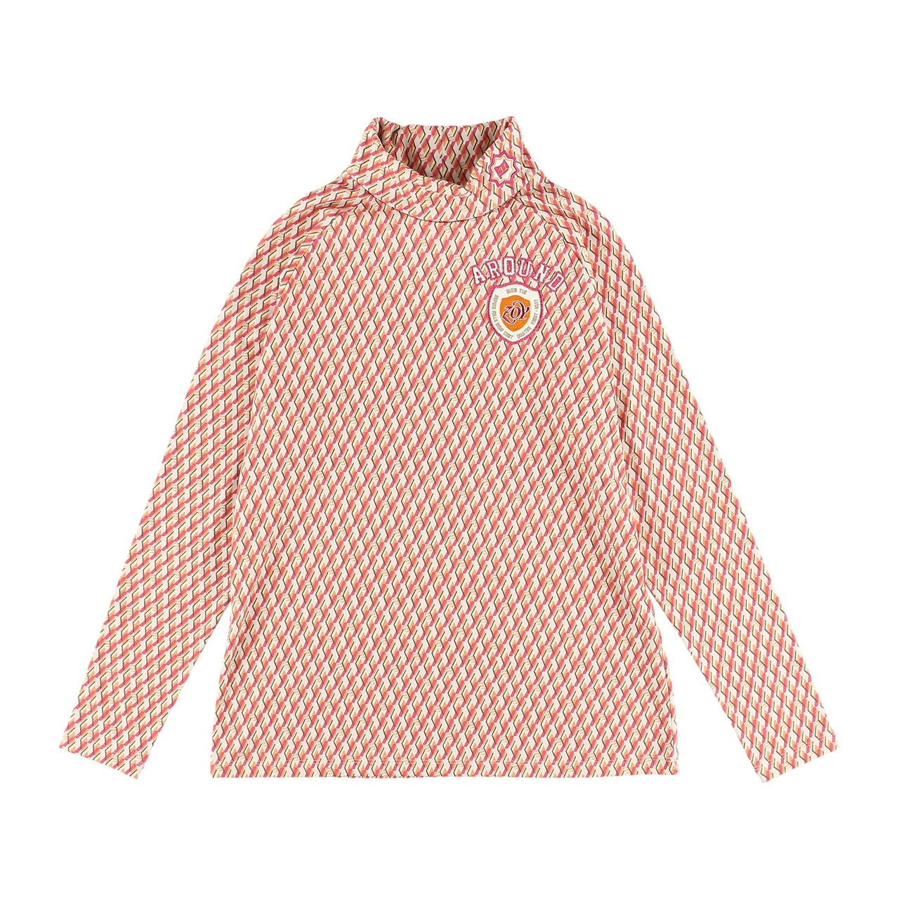 Women's Geometric Print High Neck Pullover in Pink