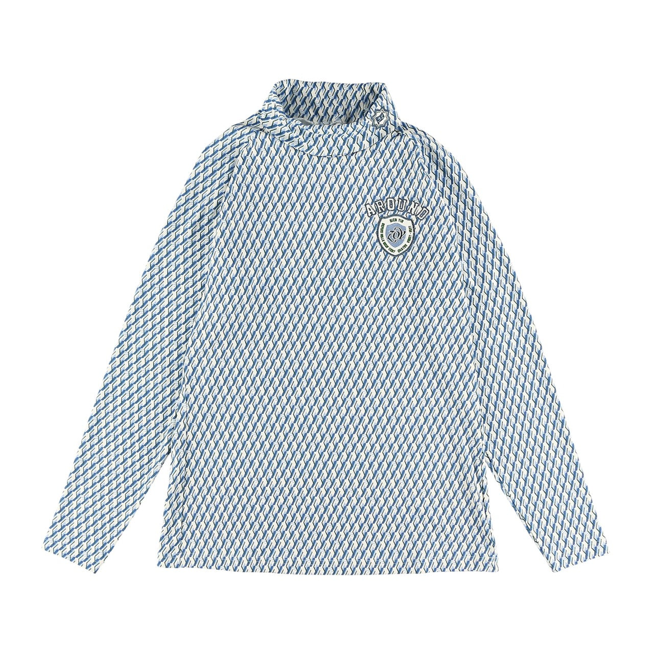 MEN ジオメトリックプリント プルオーバー タートルネック ブルー