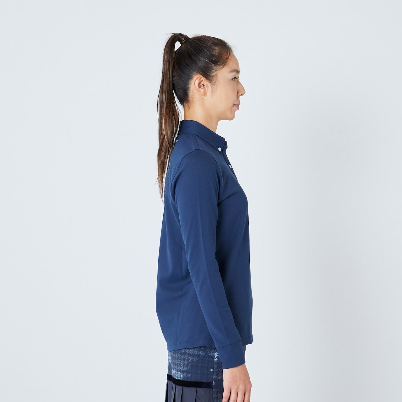 【通年】WOMEN ファンクショナルストレッチ鹿の子 長袖シャツ ネイビー 071729085