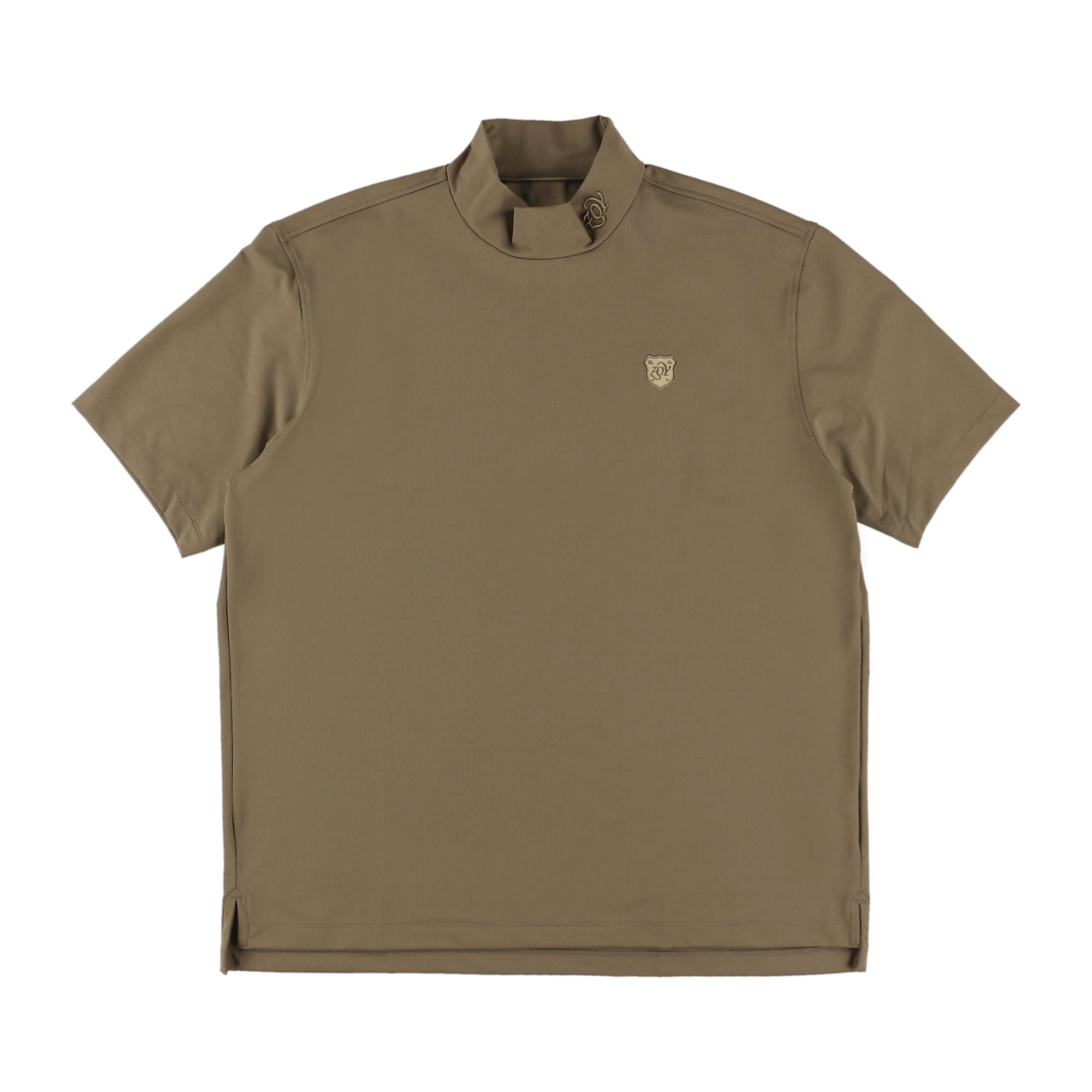 MENS ストレッチピンメッシュ 半袖モックネック カーキ 071432043
