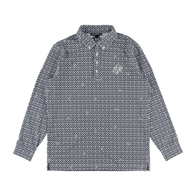 MENS ジオメトリックプリント 長袖ポロシャツ ネイビー 071434014 - ZOY OFFICIAL
