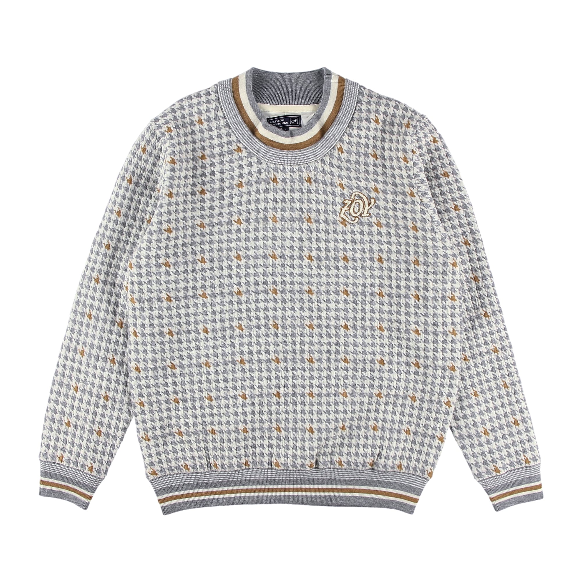 MENS CASHWOOL 千鳥ジャガード 長袖セーター(防風裏地付き) グレー 071434713 - ZOY OFFICIAL