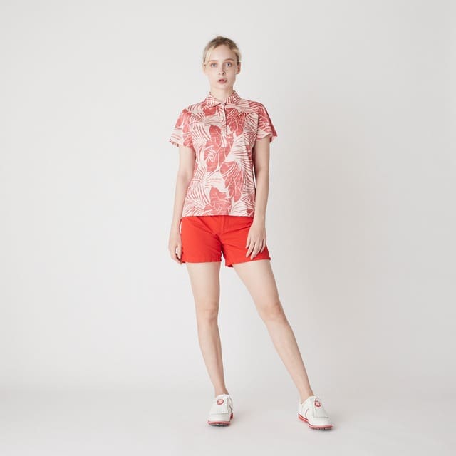 WOMENS ステンシルリーフプリント 半袖ポロシャツ オレンジ 071622022 - ZOY OFFICIAL