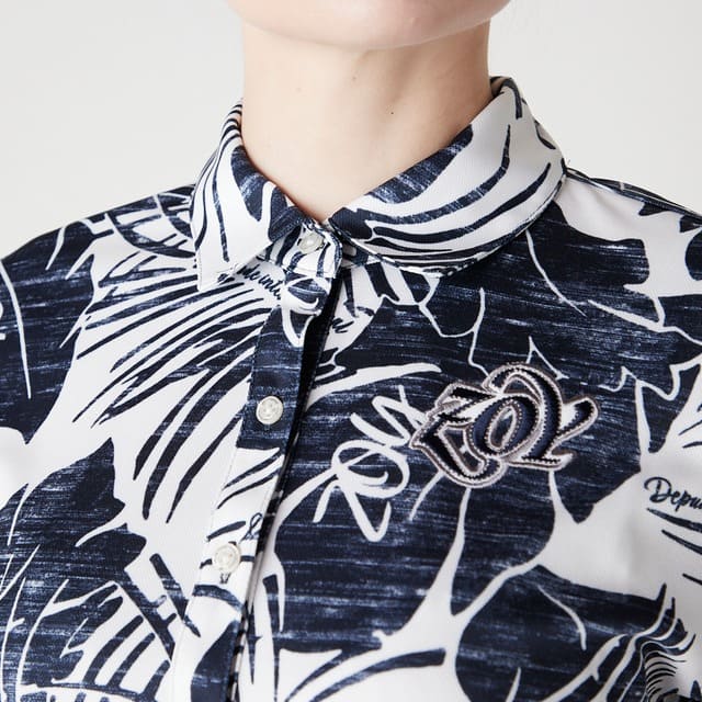 WOMENS ステンシルリーフプリント 半袖ポロシャツ ネイビー 071622022 - ZOY OFFICIAL