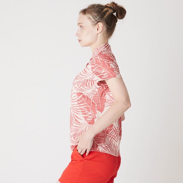 WOMENS ステンシルリーフプリント 半袖ポロシャツ オレンジ 071622022 - ZOY OFFICIAL