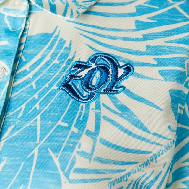 WOMENS ステンシルリーフプリント 半袖ポロシャツ スカイブルー 071622022 - ZOY OFFICIAL
