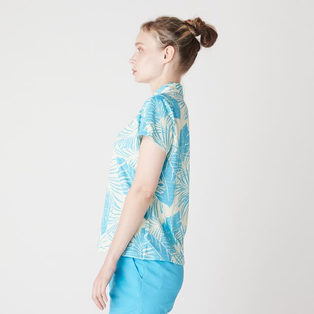 WOMENS ステンシルリーフプリント 半袖ポロシャツ スカイブルー 071622022 - ZOY OFFICIAL