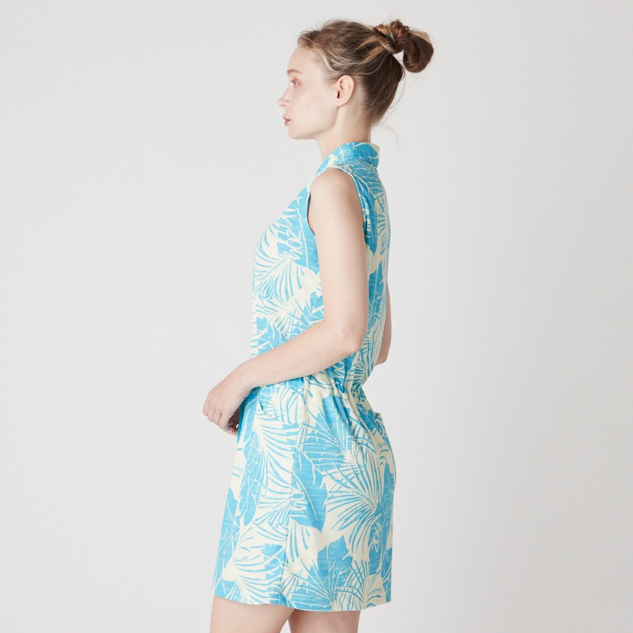 WOMENS ステンシルリーフプリント ノースリーブワンピース ブルー 071622522 - ZOY OFFICIAL