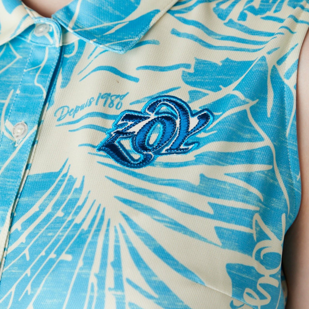 WOMENS ステンシルリーフプリント ノースリーブワンピース ブルー 071622522 - ZOY OFFICIAL