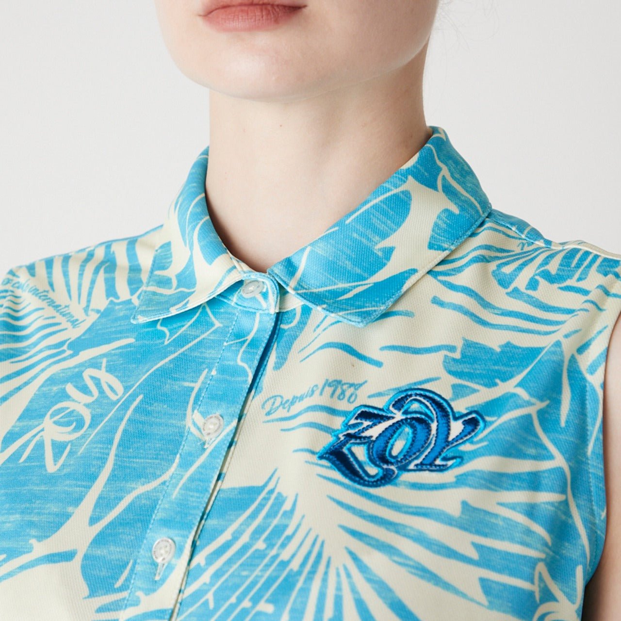 WOMENS ステンシルリーフプリント ノースリーブワンピース ブルー 071622522 - ZOY OFFICIAL
