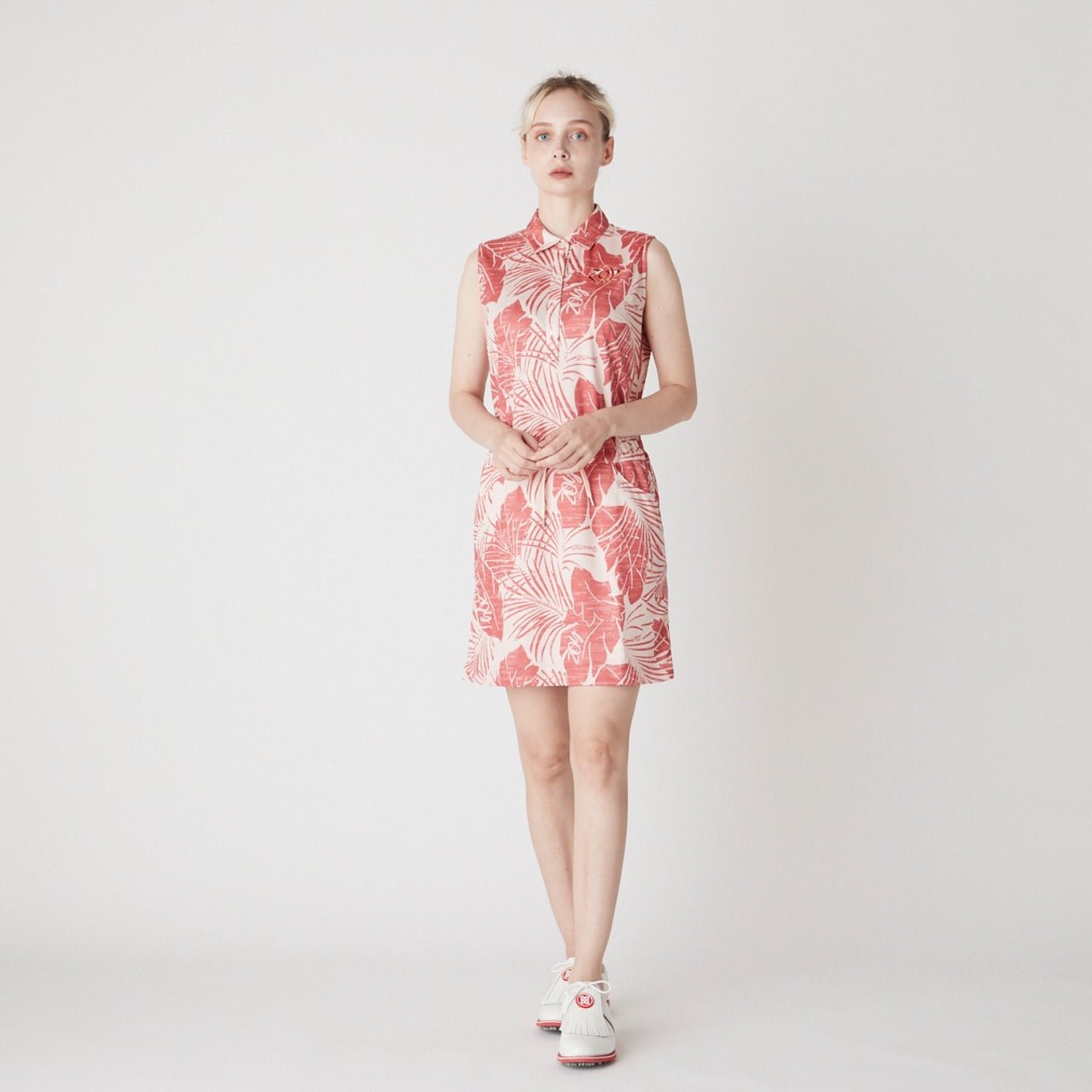 WOMENS ステンシルリーフプリント ノースリーブワンピース オレンジ 071622522 - ZOY OFFICIAL