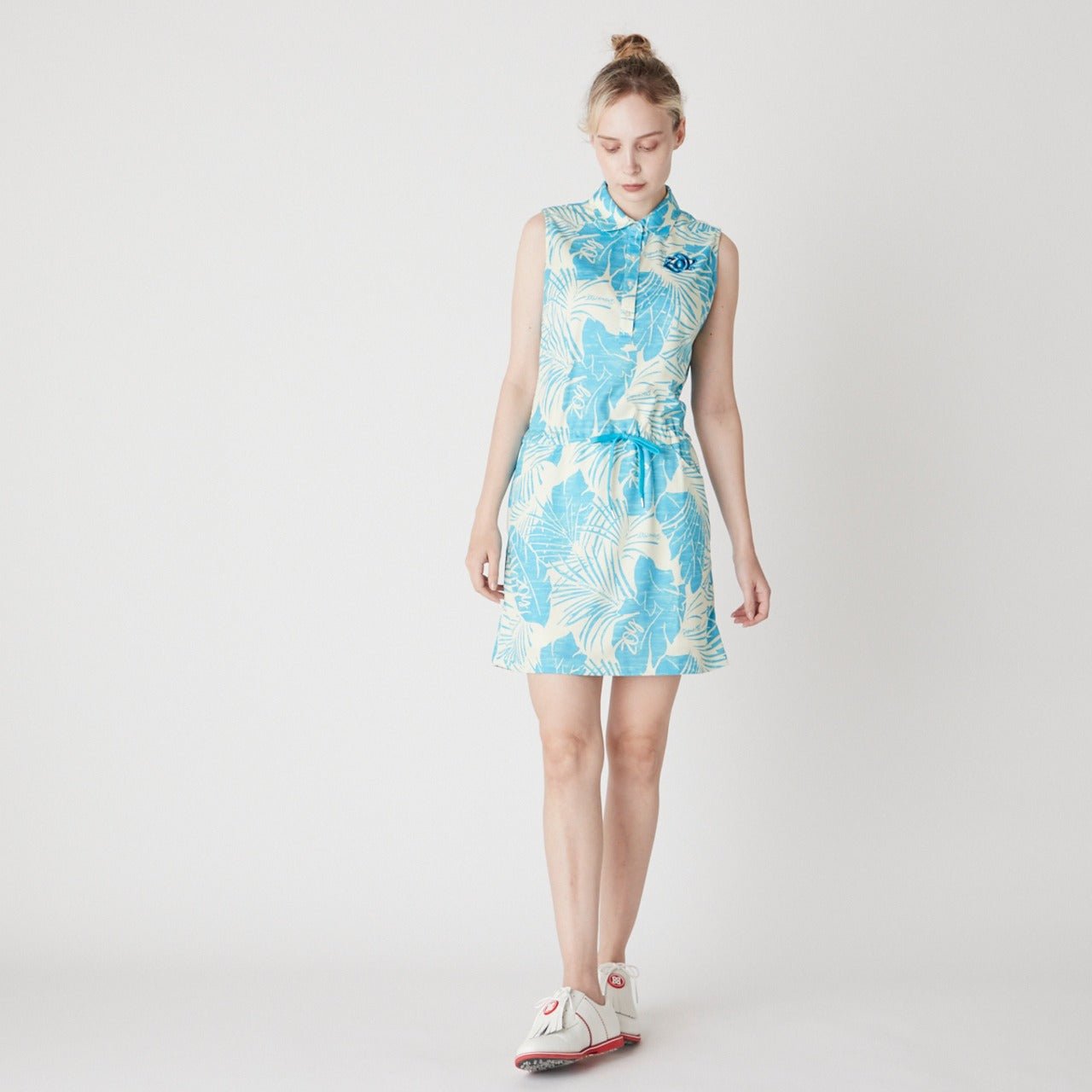 WOMENS ステンシルリーフプリント ノースリーブワンピース ブルー 071622522 - ZOY OFFICIAL