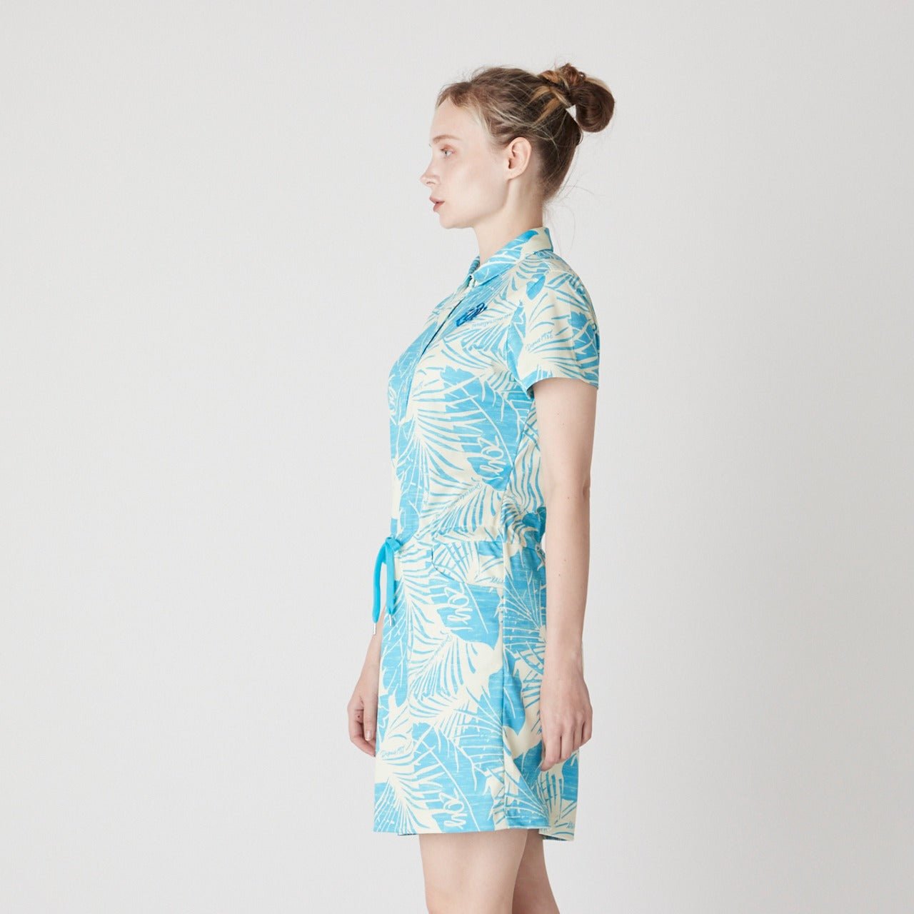 WOMENS ステンシルリーフプリント 半袖ワンピース ブルー 071622523 - ZOY OFFICIAL