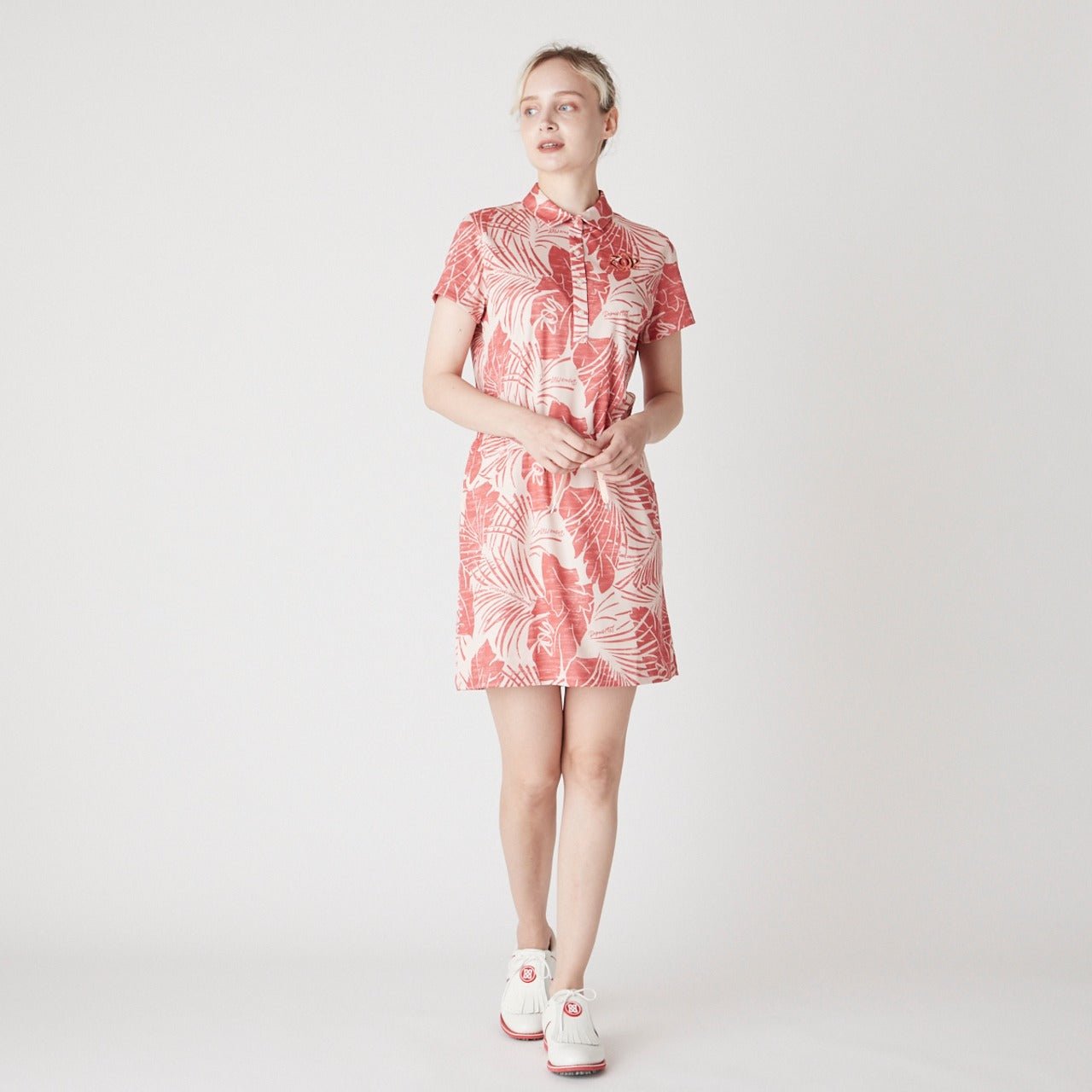 WOMENS ステンシルリーフプリント 半袖ワンピース オレンジ 071622523 - ZOY OFFICIAL