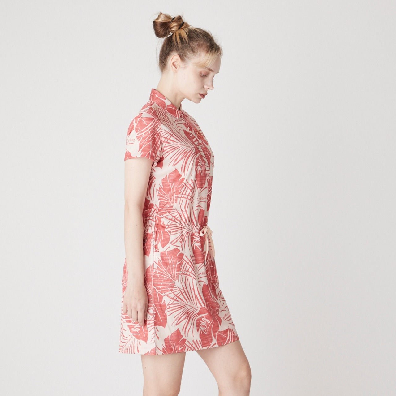 WOMENS ステンシルリーフプリント 半袖ワンピース オレンジ 071622523 - ZOY OFFICIAL