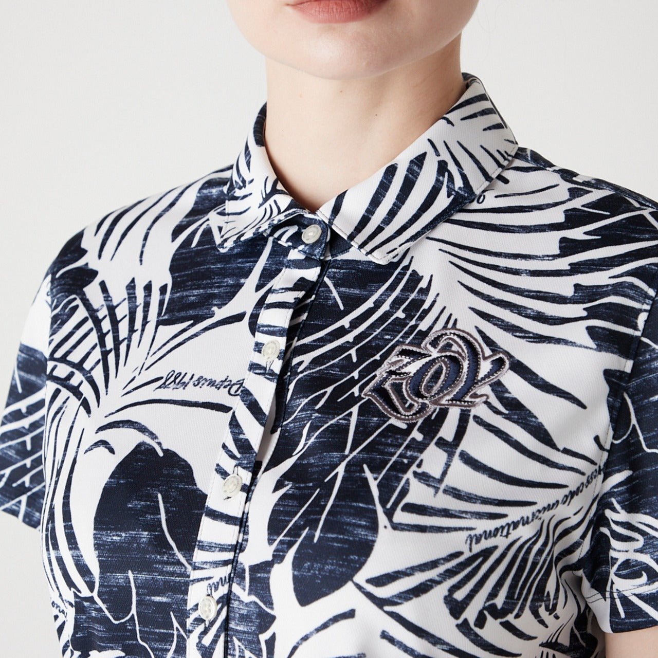 WOMENS ステンシルリーフプリント 半袖ワンピース ネイビー 071622523 - ZOY OFFICIAL