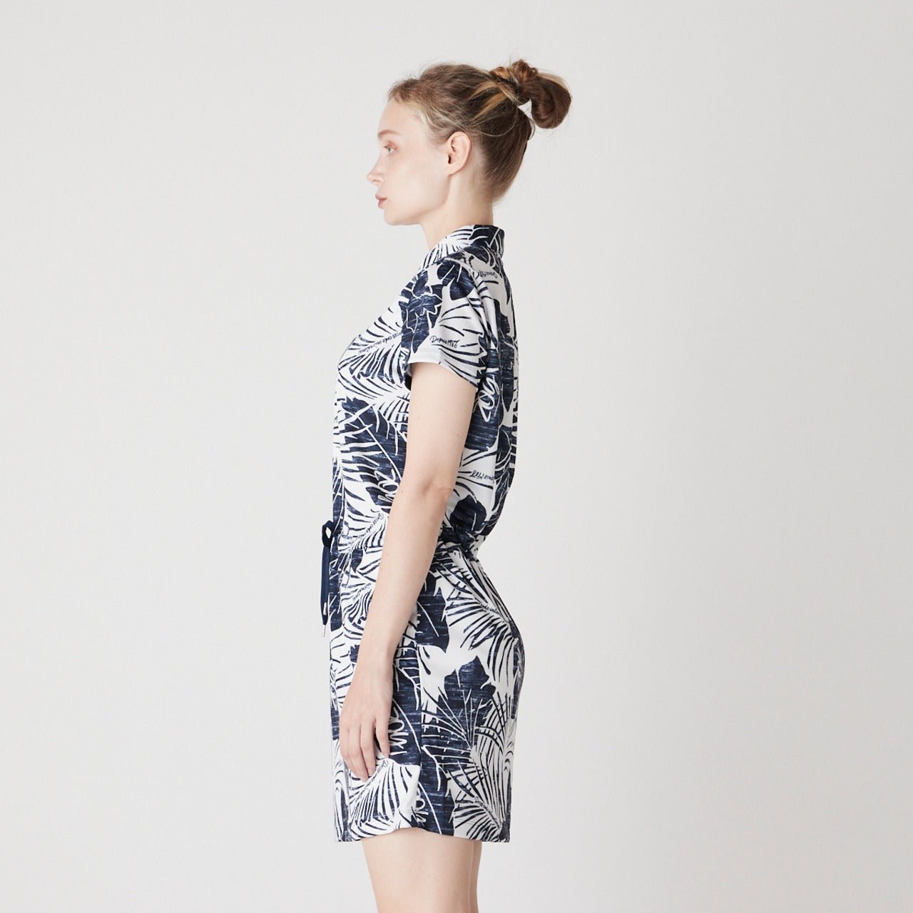WOMENS ステンシルリーフプリント 半袖ワンピース ネイビー 071622523 - ZOY OFFICIAL