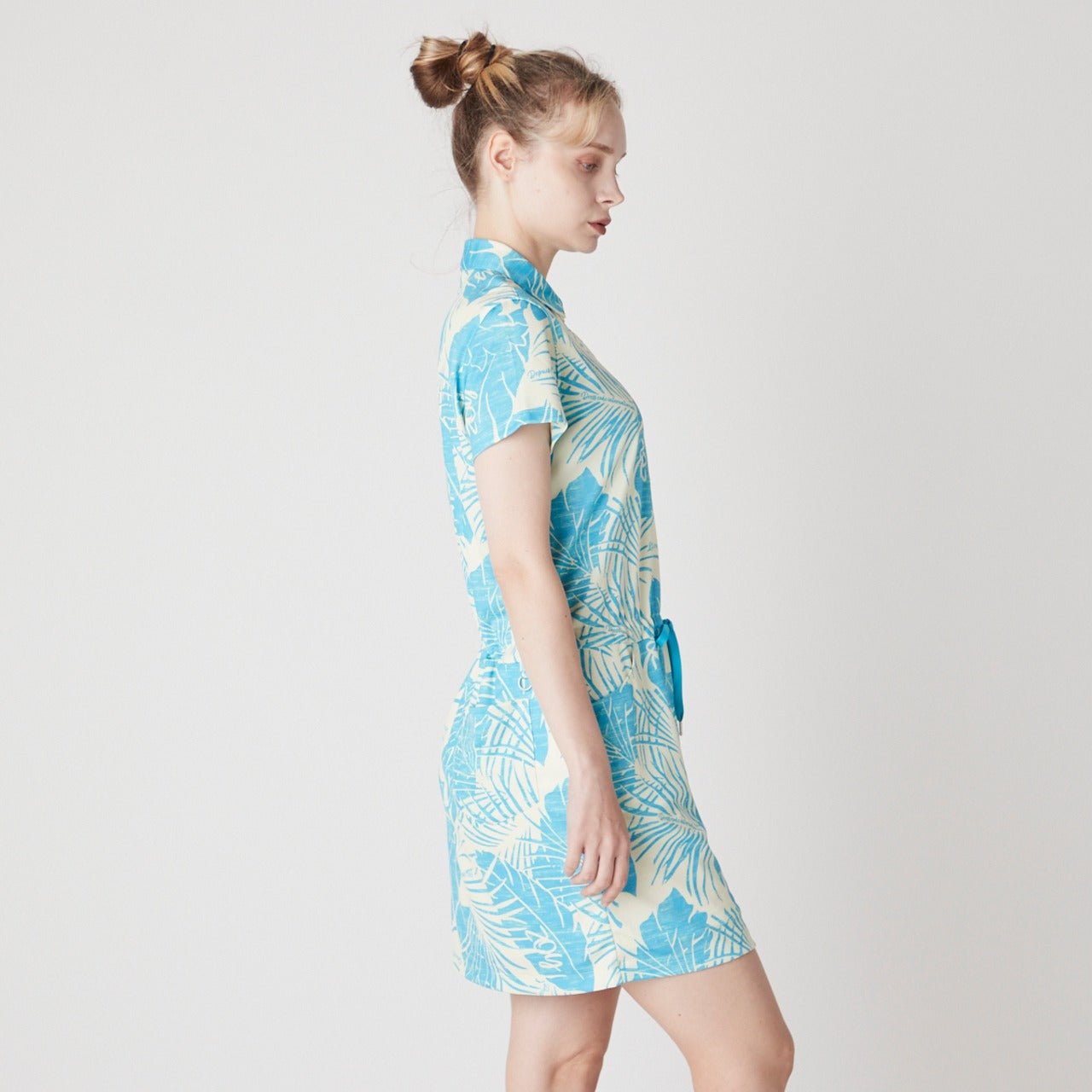 WOMENS ステンシルリーフプリント 半袖ワンピース ブルー 071622523 - ZOY OFFICIAL