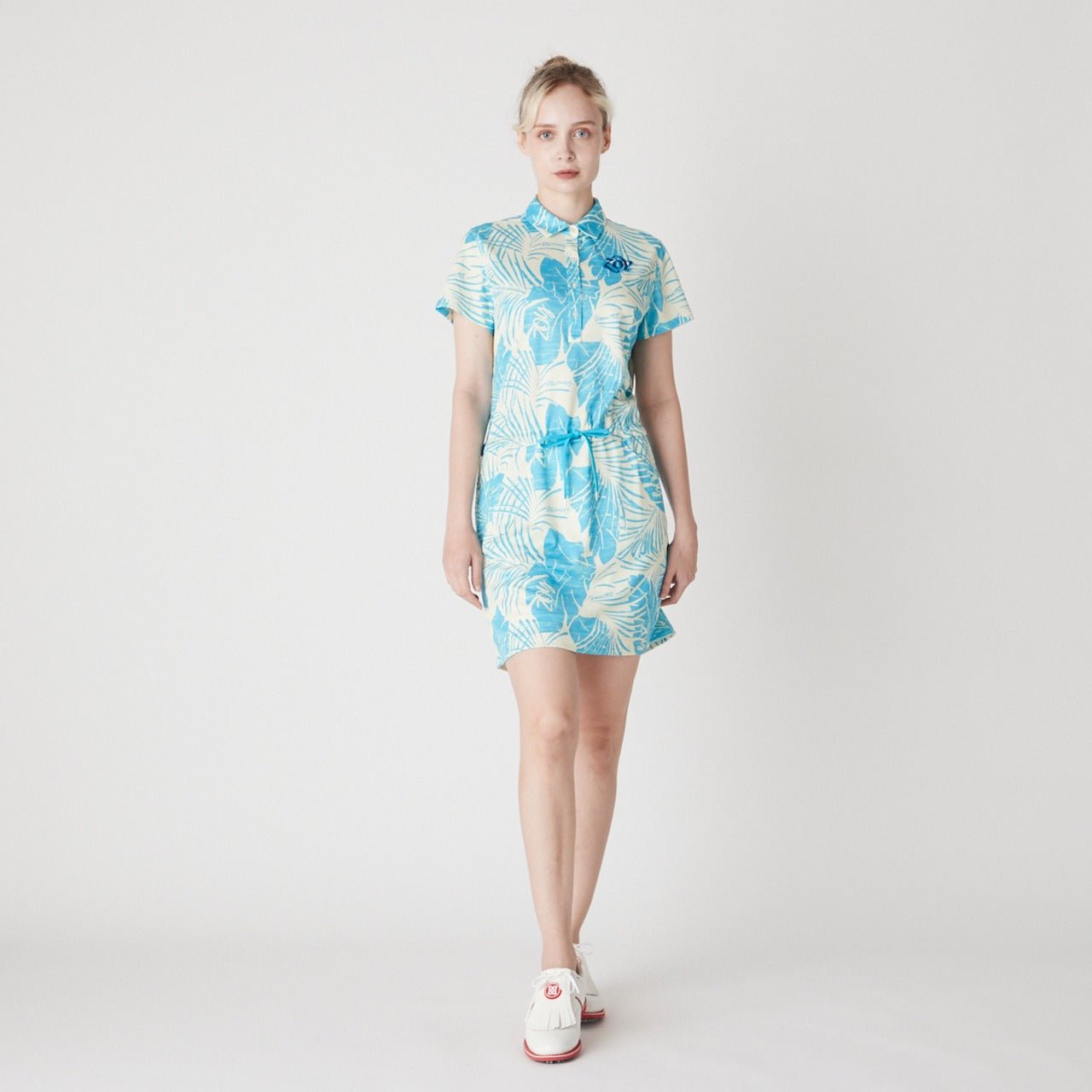 WOMENS ステンシルリーフプリント 半袖ワンピース ブルー 071622523 - ZOY OFFICIAL