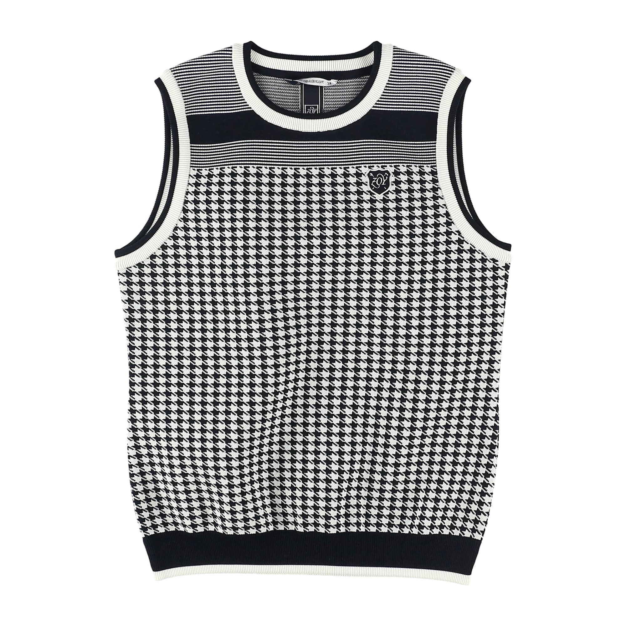 Women's Water-Repellent Houndstooth JQ Vest, Navy x White, 071632702