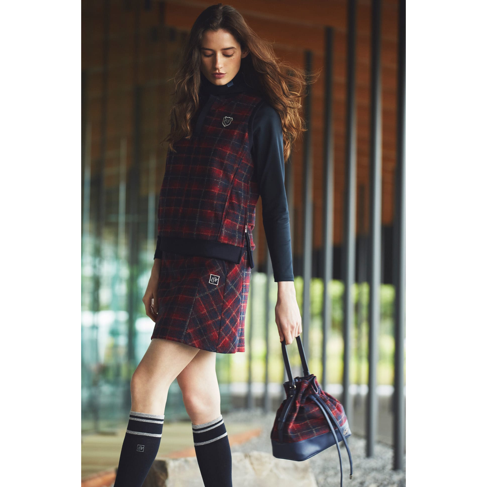 Women's Sliver Check JQ Skirt (with windproof lining) Navy 071644311