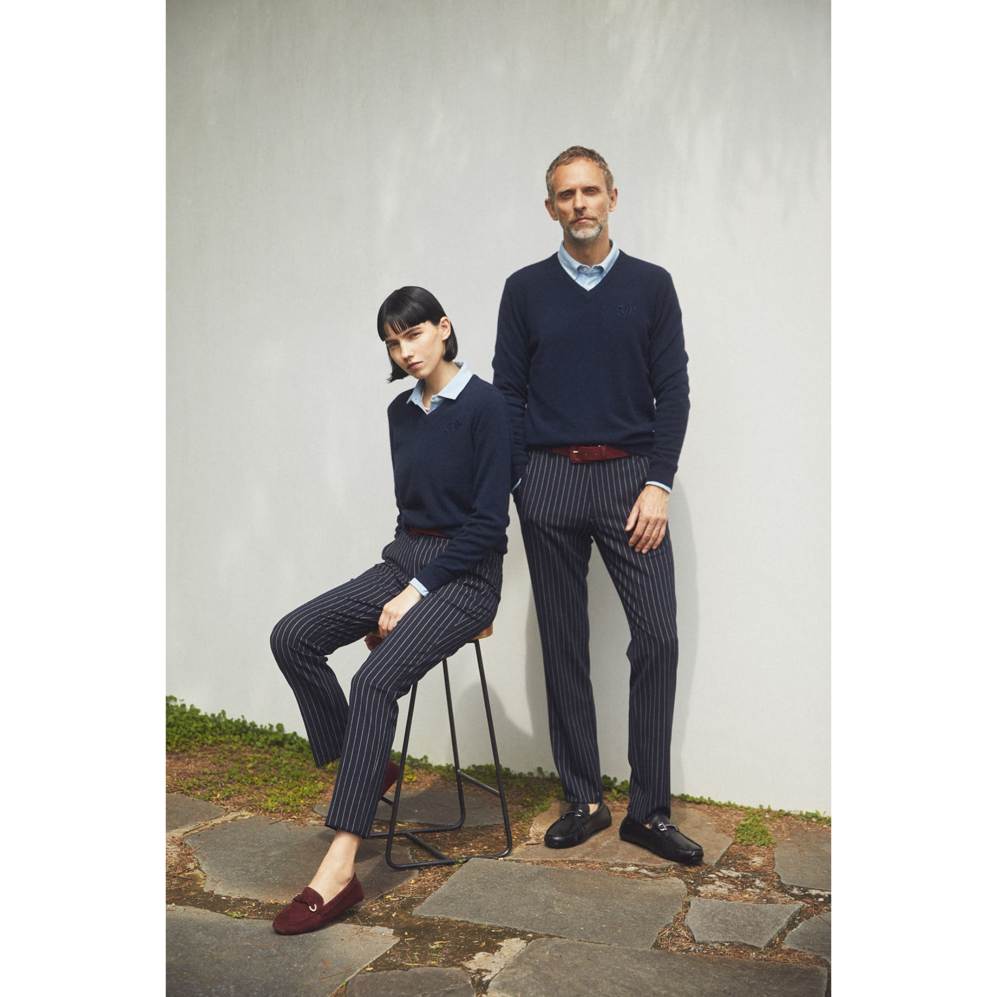 WOMEN マイクロピーチチョークストライプ ロングパンツ ミッドナイト