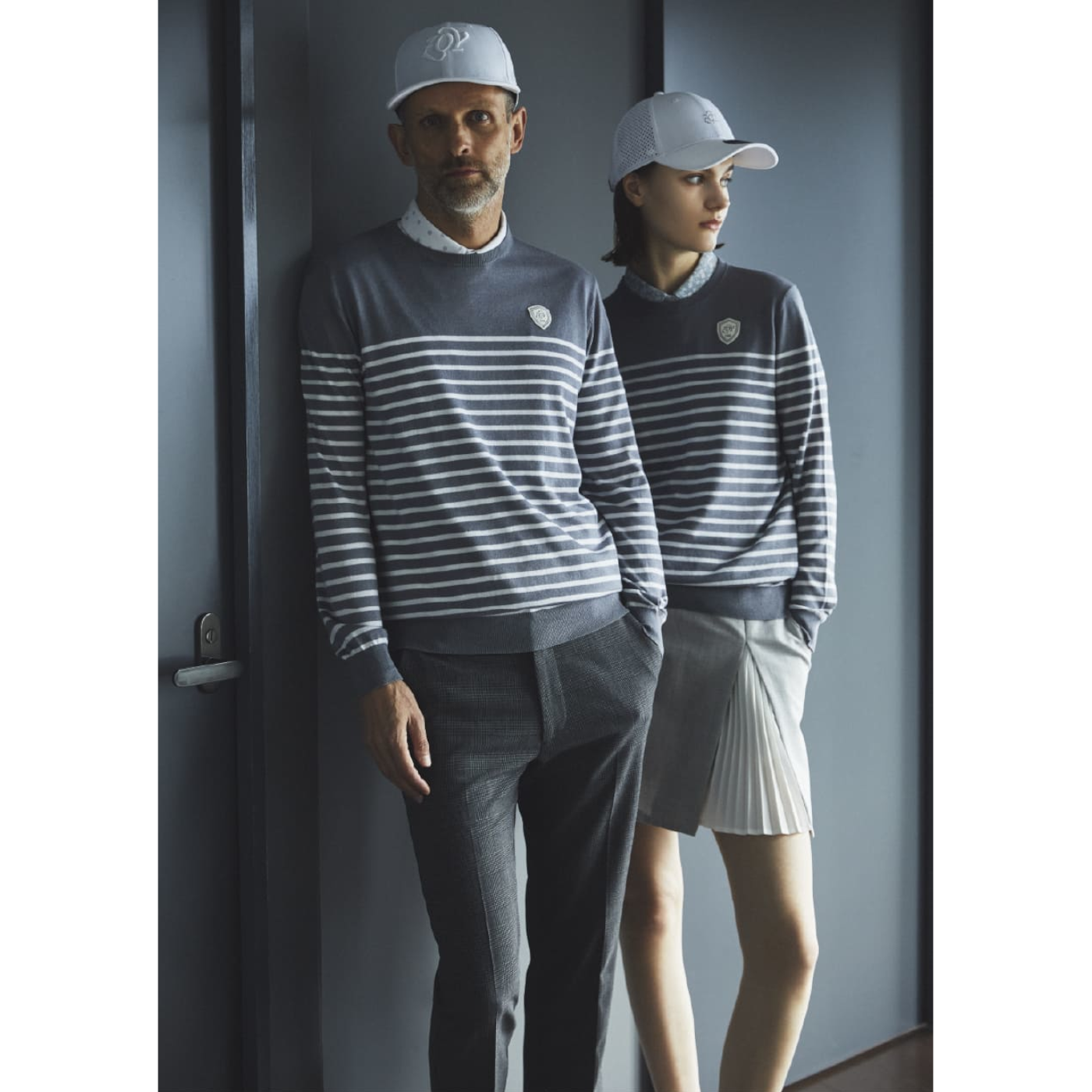 MEN グレンチェックストレッチ ロングパンツ チャコール