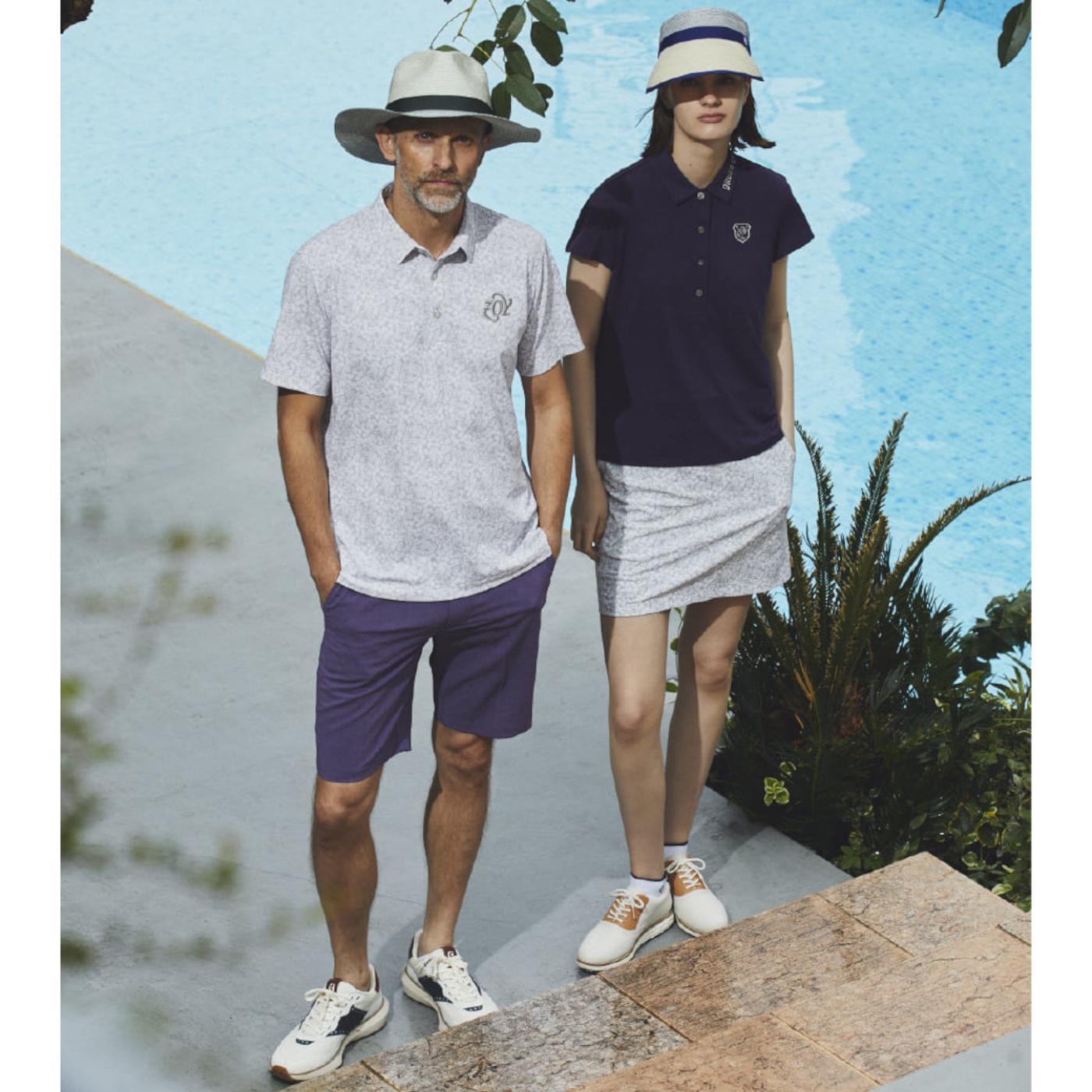 MEN ステンシルリーフプリント ASKIN鹿の子 半袖シャツ グレージュ×オフホワイト