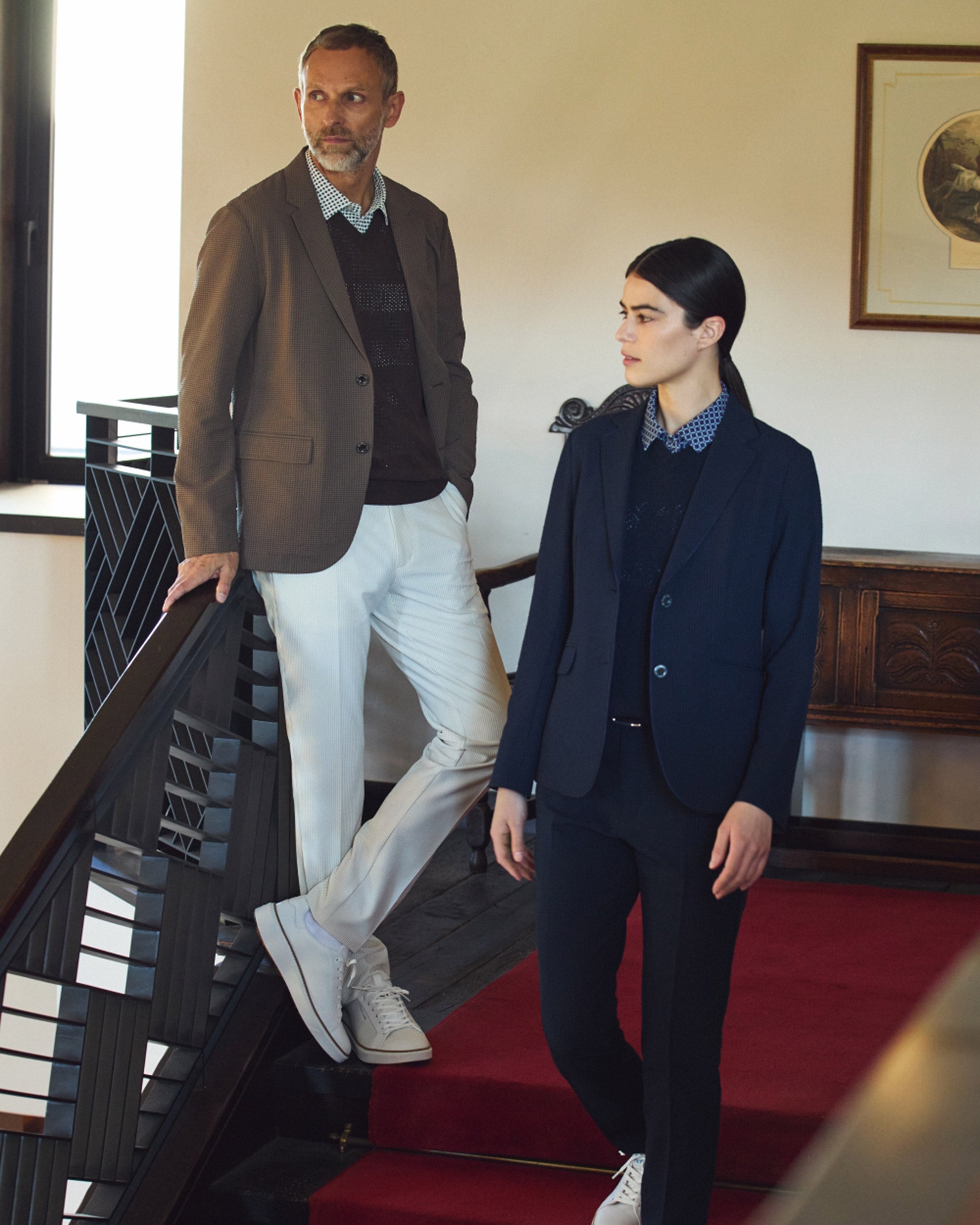 MEN HGJQニットギンガム 半袖シャツ ライトグレー