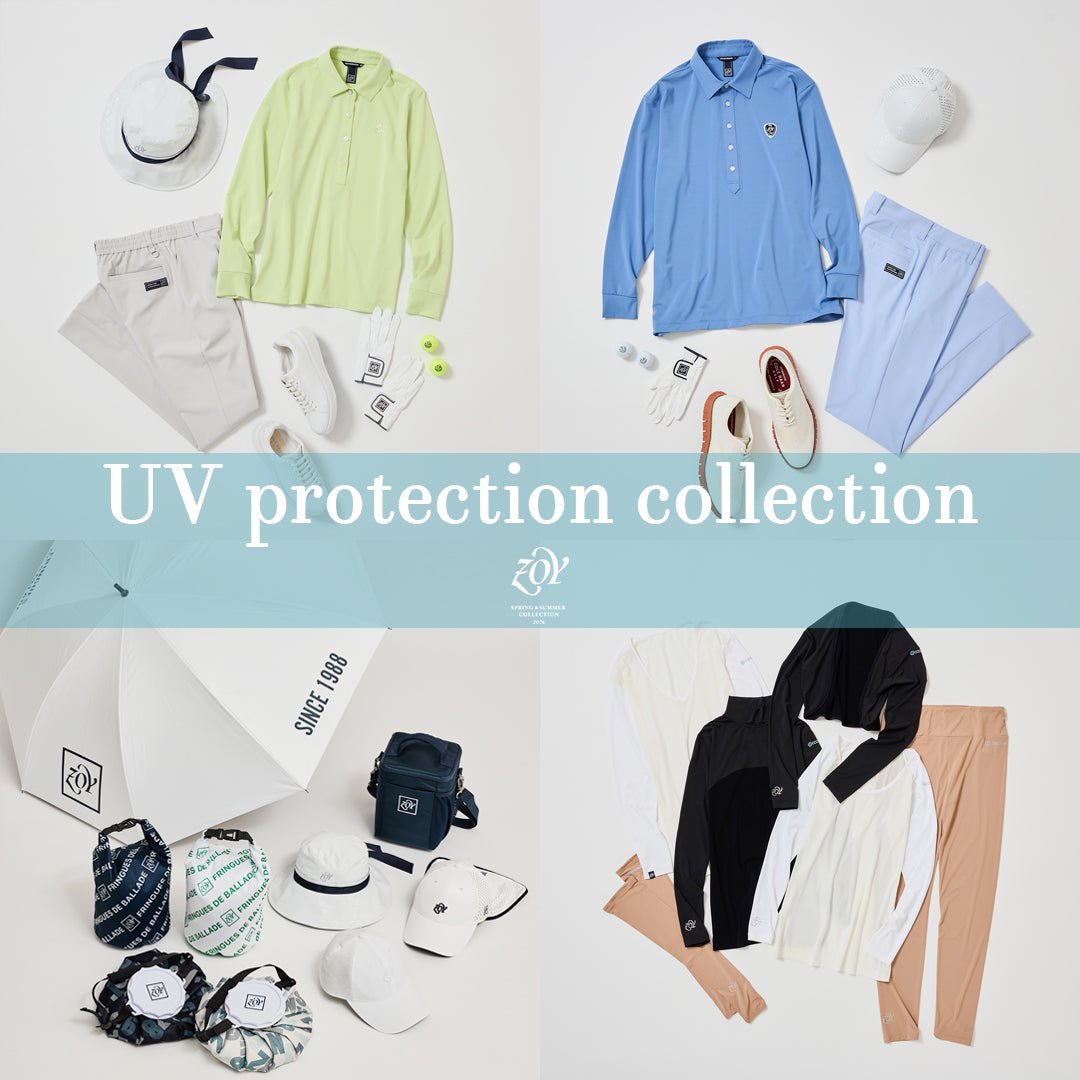 【NEW RELEASED - UV PROTECTION COLLECTION】2026年、夏。最高水準の機能性を備えた「次世代プロテクションウェア」が完成。炎天下でも日陰のように、涼やかに。紫外線、太陽光、近赤外線 - その全てからゴルファーを守り抜く