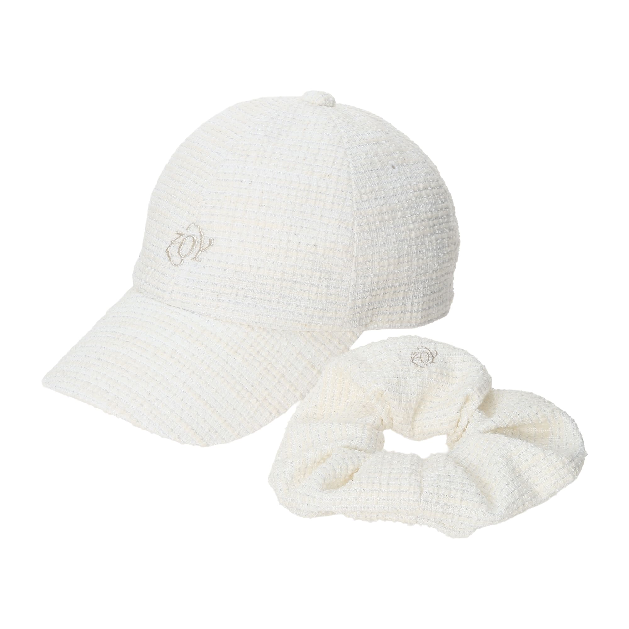 WOMEN シュシュ付きツイードキャップ ホワイト