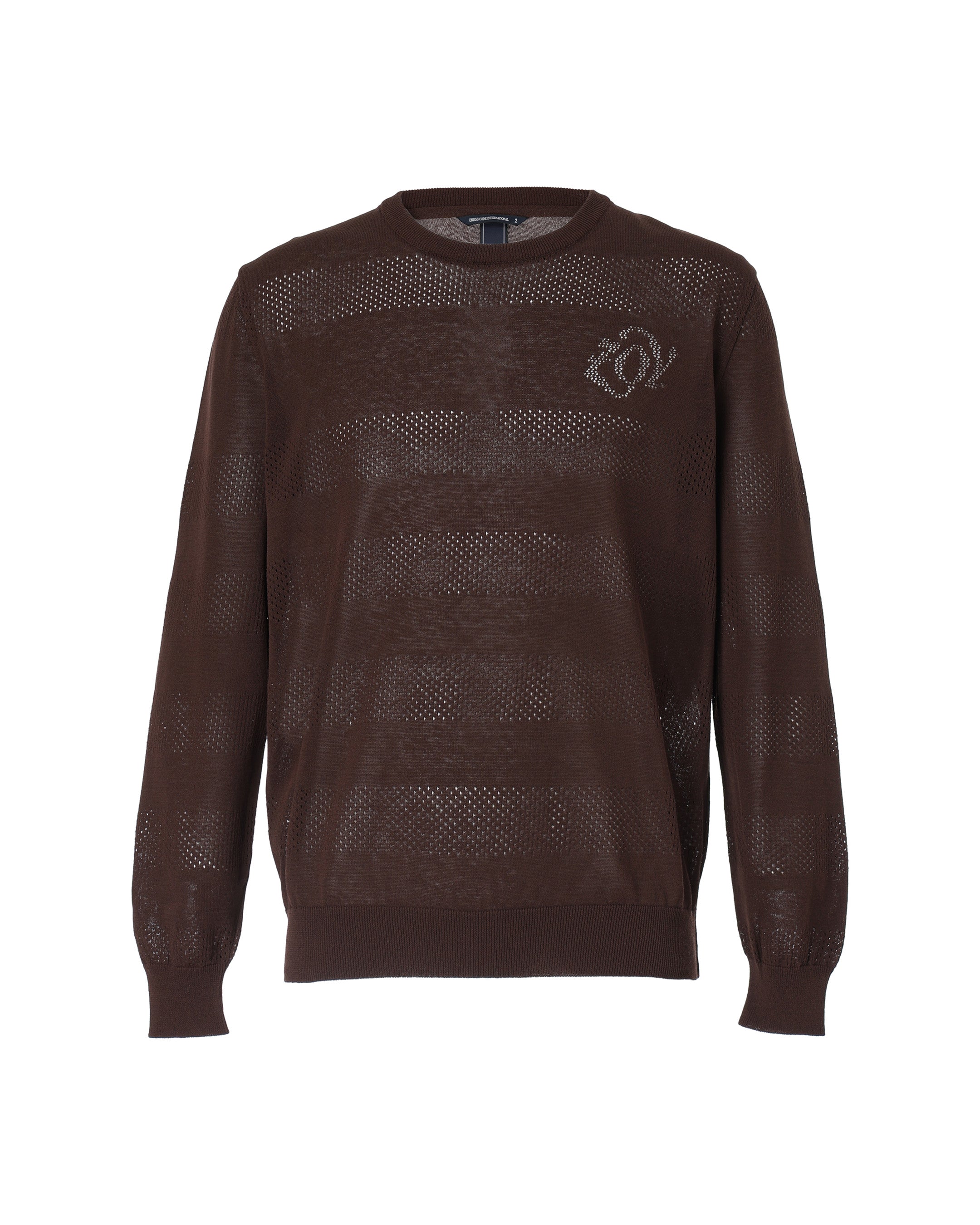 MEN メッシュボーダー 長袖セーター ブラウン