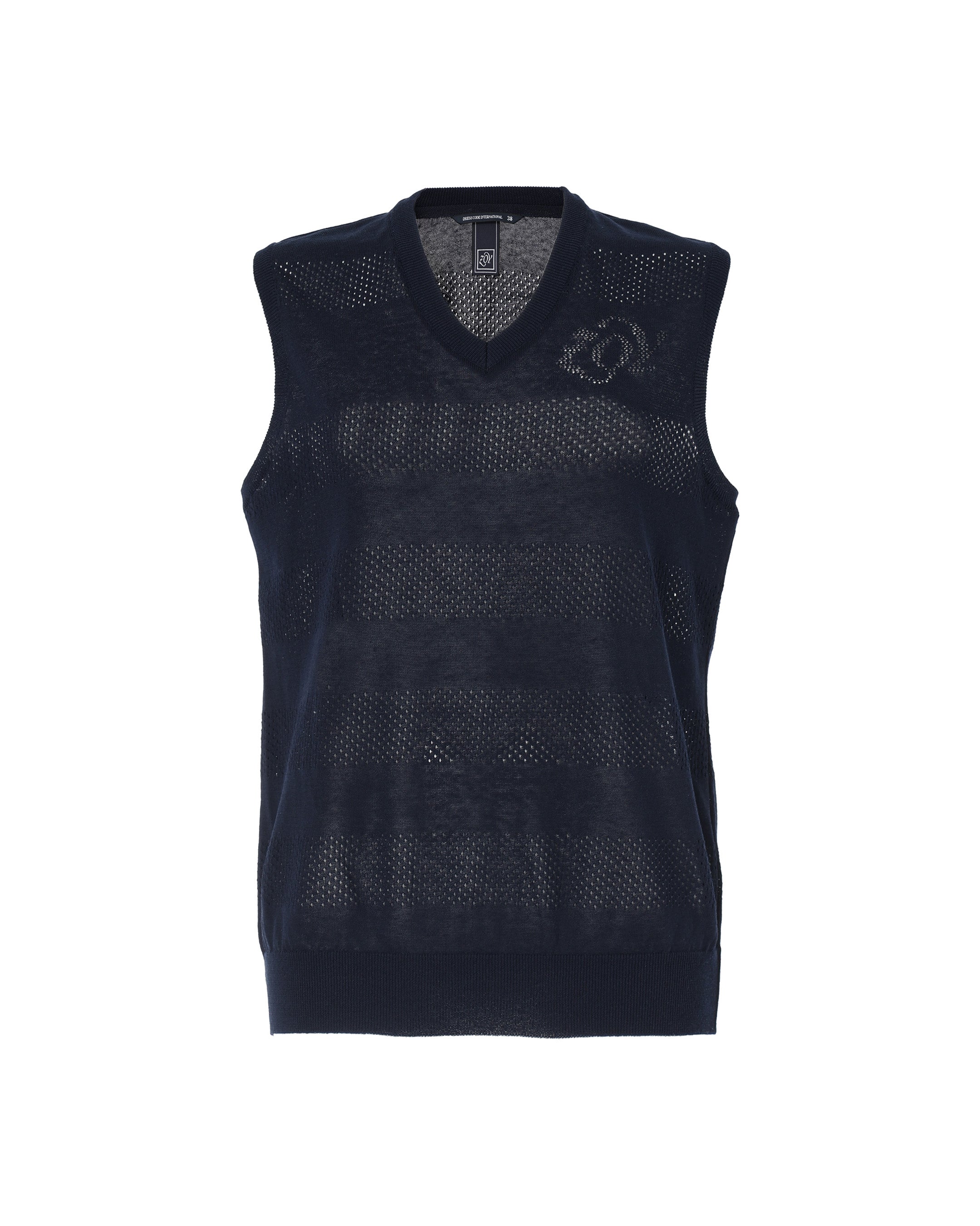 WOMEN メッシュボーダー ニットベスト ネイビー