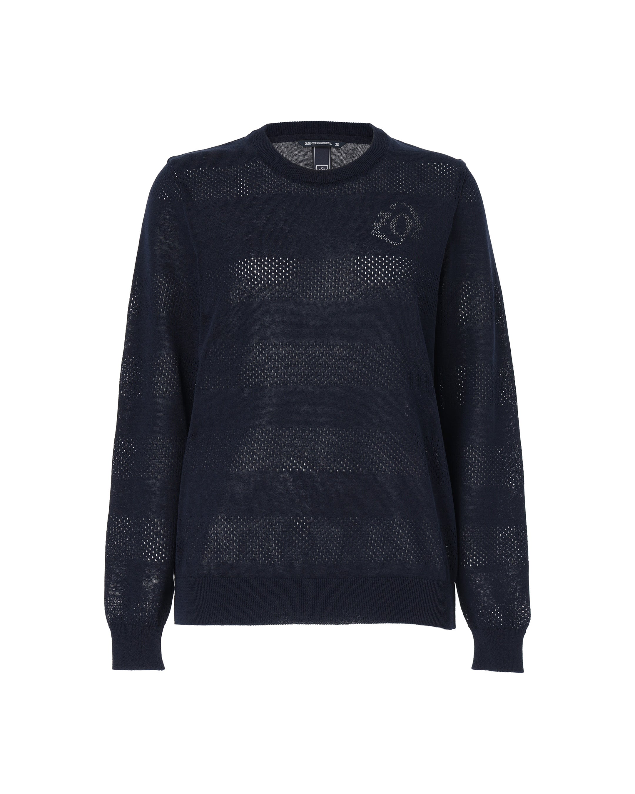 WOMEN メッシュボーダー 長袖セーター ネイビー