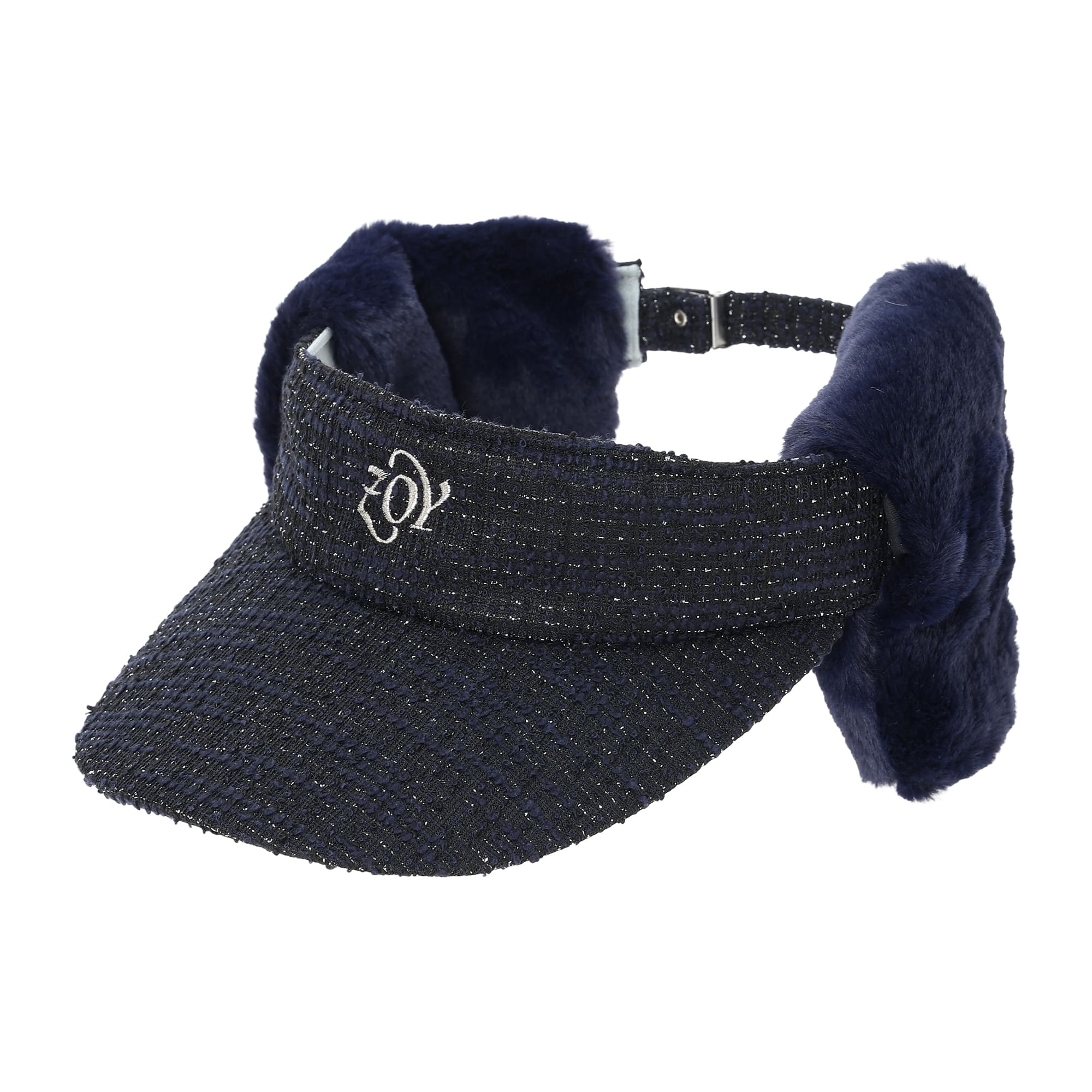 WOMEN 耳当て付きツイードバイザー ネイビー